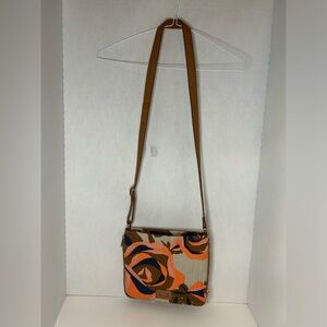 Fossil Preston Floral Cowhide Leather Crossbody Bag Purse Expandable Zipper READ